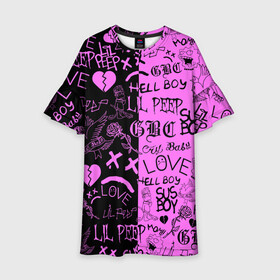 Детское платье 3D с принтом LIL PEEP LOGOBOMBING BLACK PINK в Курске, 100% полиэстер | прямой силуэт, чуть расширенный к низу. Круглая горловина, на рукавах — воланы | Тематика изображения на принте: lil peep | lil prince | pink | зарубежная музыка | лил пип | маленький принц