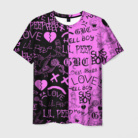 Мужская футболка 3D с принтом LIL PEEP LOGOBOMBING BLACK PINK в Курске, 100% полиэфир | прямой крой, круглый вырез горловины, длина до линии бедер | lil peep | lil prince | pink | зарубежная музыка | лил пип | маленький принц