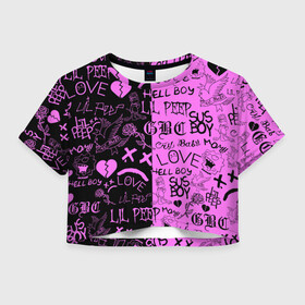 Женская футболка Crop-top 3D с принтом LIL PEEP LOGOBOMBING BLACK PINK в Курске, 100% полиэстер | круглая горловина, длина футболки до линии талии, рукава с отворотами | lil peep | lil prince | pink | зарубежная музыка | лил пип | маленький принц