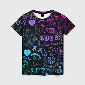 Женская футболка 3D с принтом LIL PEEP LOGOBOMBING в Курске, 100% полиэфир ( синтетическое хлопкоподобное полотно) | прямой крой, круглый вырез горловины, длина до линии бедер | lil peep | lil prince | pink | зарубежная музыка | лил пип | маленький принц