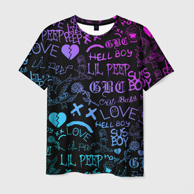 Мужская футболка 3D с принтом LIL PEEP NEON ЛИЛ ПИП НЕОН в Курске, 100% полиэфир | прямой крой, круглый вырез горловины, длина до линии бедер | lil peep | lil prince | pink | зарубежная музыка | лил пип | маленький принц