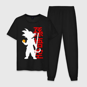 Мужская пижама хлопок с принтом Dragon Ball Goku в Курске, 100% хлопок | брюки и футболка прямого кроя, без карманов, на брюках мягкая резинка на поясе и по низу штанин
 | Тематика изображения на принте: anime | db | dragon ball | kawai | manga | su | training | zet | брутальный | воин | герой | главный | зарядка | из | кавай | крутой | кулак | лицо | малыш | манга | мастер | мелкий | милый | мотивация | мяч | мячик | надпись | облако