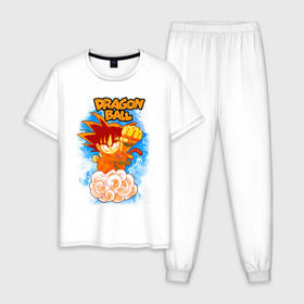 Мужская пижама хлопок с принтом Little Goku в Курске, 100% хлопок | брюки и футболка прямого кроя, без карманов, на брюках мягкая резинка на поясе и по низу штанин
 | Тематика изображения на принте: anime | c | db | dragon ball | dragonball | kawai | manga | son | super | zet | аниме | анимэ | брутальный | воин | герой | главный | из | кавай | крутой | кулак | лицо | малыш | манга | мастер | мелкий | милый | надпись | надписью | облако
