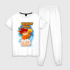 Женская пижама хлопок с принтом Little Goku в Курске, 100% хлопок | брюки и футболка прямого кроя, без карманов, на брюках мягкая резинка на поясе и по низу штанин | anime | c | db | dragon ball | dragonball | kawai | manga | son | super | zet | аниме | анимэ | брутальный | воин | герой | главный | из | кавай | крутой | кулак | лицо | малыш | манга | мастер | мелкий | милый | надпись | надписью | облако