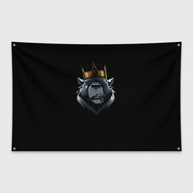 Флаг-баннер с принтом king в Курске, 100% полиэстер | размер 67 х 109 см, плотность ткани — 95 г/м2; по краям флага есть четыре люверса для крепления | для детей | для мальчиков | для мужиков | для мужчин | для парней | корона | медведь | россия | царь | черная