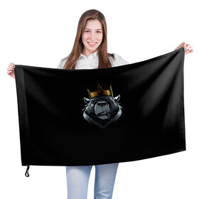 Флаг 3D с принтом king в Курске, 100% полиэстер | плотность ткани — 95 г/м2, размер — 67 х 109 см. Принт наносится с одной стороны | для детей | для мальчиков | для мужиков | для мужчин | для парней | корона | медведь | россия | царь | черная