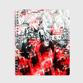 Тетрадь с принтом One-Punch Man Collage в Курске, 100% бумага | 48 листов, плотность листов — 60 г/м2, плотность картонной обложки — 250 г/м2. Листы скреплены сбоку удобной пружинной спиралью. Уголки страниц и обложки скругленные. Цвет линий — светло-серый
 | anime | comics | man | manga | one | punch | аниме | ванпанчмен | комикс | манга
