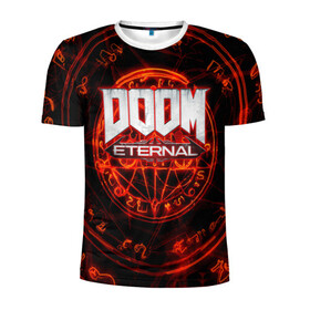 Мужская футболка 3D спортивная с принтом DOOM в Курске, 100% полиэстер с улучшенными характеристиками | приталенный силуэт, круглая горловина, широкие плечи, сужается к линии бедра | Тематика изображения на принте: doom | doom eternal | дум