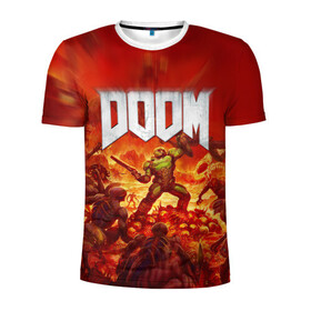 Мужская футболка 3D спортивная с принтом DOOM в Курске, 100% полиэстер с улучшенными характеристиками | приталенный силуэт, круглая горловина, широкие плечи, сужается к линии бедра | doom | doom eternal | дум