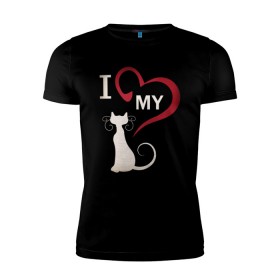 Мужская футболка премиум с принтом I Love My Cat в Курске, 92% хлопок, 8% лайкра | приталенный силуэт, круглый вырез ворота, длина до линии бедра, короткий рукав | Тематика изображения на принте: 