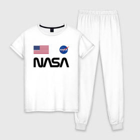 Женская пижама хлопок с принтом NASA НАСА в Курске, 100% хлопок | брюки и футболка прямого кроя, без карманов, на брюках мягкая резинка на поясе и по низу штанин | nasa | space | space x | илон маск | космос | наса