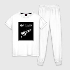 Женская пижама хлопок с принтом Регби Новая Зеландия в Курске, 100% хлопок | брюки и футболка прямого кроя, без карманов, на брюках мягкая резинка на поясе и по низу штанин | rugby | регби | спорт | футбол