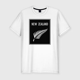 Мужская футболка хлопок Slim с принтом Регби. Новая Зеландия в Курске, 92% хлопок, 8% лайкра | приталенный силуэт, круглый вырез ворота, длина до линии бедра, короткий рукав | Тематика изображения на принте: rugby | регби | спорт | футбол
