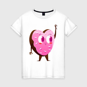 Женская футболка хлопок с принтом пончик в Курске, 100% хлопок | прямой крой, круглый вырез горловины, длина до линии бедер, слегка спущенное плечо | 14 февраля | день святого  валентина | любовь | парные | подарок