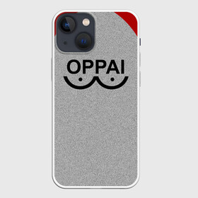 Чехол для iPhone 13 mini с принтом Оппай красно серый в Курске,  |  | one punch man | onepunchman | oppai | saitama | ван панч мен | ванпанчмен | макото миядзаки | сайтама | человек один удар