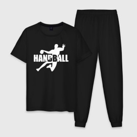 Мужская пижама хлопок с принтом Гандболист в Курске, 100% хлопок | брюки и футболка прямого кроя, без карманов, на брюках мягкая резинка на поясе и по низу штанин
 | hand ball | handball | play | игра | игра в ганбол | игра с мячом | мяч | руки | футбол