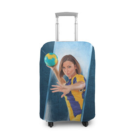 Чехол для чемодана 3D с принтом Гандболистка в Курске, 86% полиэфир, 14% спандекс | двустороннее нанесение принта, прорези для ручек и колес | hand ball | handball | play | игра | игра в ганбол | игра с мячом | мяч | руки | футбол
