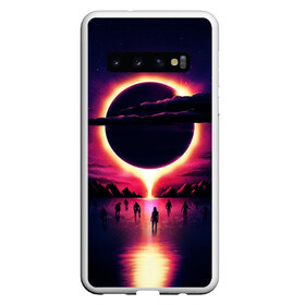 Чехол для Samsung Galaxy S10 с принтом Retrowave bleeding sun в Курске, Силикон | Область печати: задняя сторона чехла, без боковых панелей | Тематика изображения на принте: cosmos | dark all day | gunship | retro wave | retrowave | stars