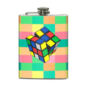 Фляга с принтом Кубик Рубика в Курске, металлический корпус | емкость 0,22 л, размер 125 х 94 мм. Виниловая наклейка запечатывается полностью | Тематика изображения на принте: игра | интеллект | куб | кубик | рубик | ум