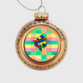 Стеклянный ёлочный шар с принтом Кубик Рубика в Курске, Стекло | Диаметр: 80 мм | игра | интеллект | куб | кубик | рубик | ум