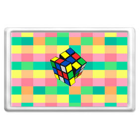 Магнит 45*70 с принтом Кубик Рубика в Курске, Пластик | Размер: 78*52 мм; Размер печати: 70*45 | Тематика изображения на принте: игра | интеллект | куб | кубик | рубик | ум