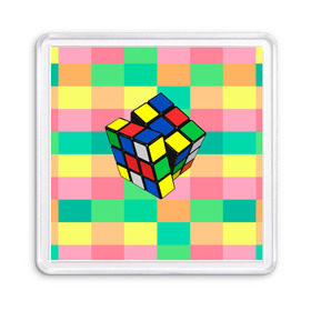 Магнит 55*55 с принтом Кубик Рубика в Курске, Пластик | Размер: 65*65 мм; Размер печати: 55*55 мм | Тематика изображения на принте: игра | интеллект | куб | кубик | рубик | ум
