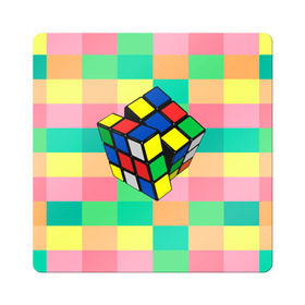 Магнит виниловый Квадрат с принтом Кубик Рубика в Курске, полимерный материал с магнитным слоем | размер 9*9 см, закругленные углы | Тематика изображения на принте: игра | интеллект | куб | кубик | рубик | ум
