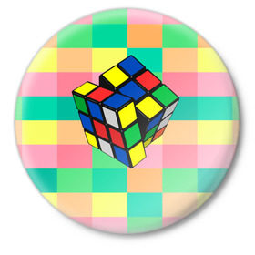 Значок с принтом Кубик Рубика в Курске,  металл | круглая форма, металлическая застежка в виде булавки | игра | интеллект | куб | кубик | рубик | ум