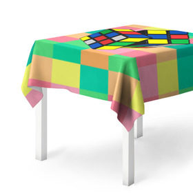 Скатерть 3D с принтом Кубик Рубика в Курске, 100% полиэстер (ткань не мнется и не растягивается) | Размер: 150*150 см | Тематика изображения на принте: игра | интеллект | куб | кубик | рубик | ум