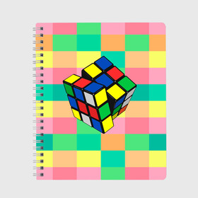 Тетрадь с принтом Кубик Рубика в Курске, 100% бумага | 48 листов, плотность листов — 60 г/м2, плотность картонной обложки — 250 г/м2. Листы скреплены сбоку удобной пружинной спиралью. Уголки страниц и обложки скругленные. Цвет линий — светло-серый
 | игра | интеллект | куб | кубик | рубик | ум