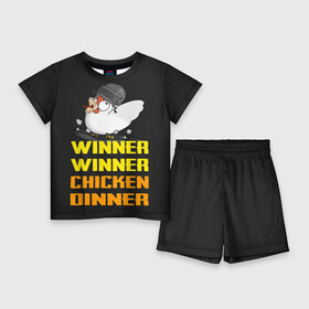 Детский костюм с шортами 3D с принтом Winner Chicken Dinner в Курске,  |  | Тематика изображения на принте: asia | battle | chicken | dinner | duo | epic | guide | lucky | map | miramar | mobile | mortal | pro | royale | solo | winner | битва | лут | пабг | пубг | стрим | топ