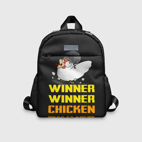 Детский рюкзак 3D с принтом Winner Chicken Dinner в Курске, 100% полиэстер | лямки с регулируемой длиной, сверху петелька, чтобы рюкзак можно было повесить на вешалку. Основное отделение закрывается на молнию, как и внешний карман. Внутри дополнительный карман. По бокам два дополнительных кармашка | asia | battle | chicken | dinner | duo | epic | guide | lucky | map | miramar | mobile | mortal | pro | royale | solo | winner | битва | лут | пабг | пубг | стрим | топ