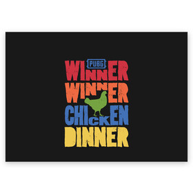 Поздравительная открытка с принтом Winner Chicken Dinner в Курске, 100% бумага | плотность бумаги 280 г/м2, матовая, на обратной стороне линовка и место для марки
 | Тематика изображения на принте: asia | battle | chicken | dinner | duo | epic | guide | lucky | map | miramar | mobile | mortal | pro | royale | solo | winner | битва | лут | пабг | пубг | стрим | топ