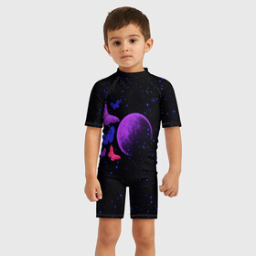 Детский купальный костюм 3D с принтом Бабочки в космосе в Курске, Полиэстер 85%, Спандекс 15% | застежка на молнии на спине | бабочки | животные | звезды | космос | насекомые | планета