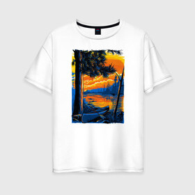 Женская футболка хлопок Oversize с принтом Байдарка на берегу реки в Курске, 100% хлопок | свободный крой, круглый ворот, спущенный рукав, длина до линии бедер
 | boat | canoe | kayak | байдарка | водник | каноэ | каяк | лодка | сплав