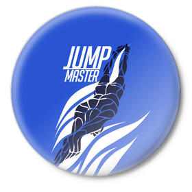 Значок с принтом Jump master в Курске,  металл | круглая форма, металлическая застежка в виде булавки | Тематика изображения на принте: cliff diving | dive | diving | swimming | плавание | прыжки в воду | спорт