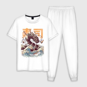 Мужская пижама хлопок с принтом Суши-зила, Китайский дракон в Курске, 100% хлопок | брюки и футболка прямого кроя, без карманов, на брюках мягкая резинка на поясе и по низу штанин
 | Тематика изображения на принте: 