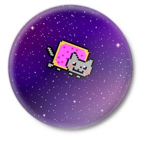 Значок с принтом Nyan Cat в Курске,  металл | круглая форма, металлическая застежка в виде булавки | cat | meme | nyan cat | space | youtube | животное | звезды | интернет | космос | кошка | мем | прикол | радуга | юмор | ютуб