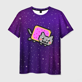 Мужская футболка 3D с принтом Nyan Cat в Курске, 100% полиэфир | прямой крой, круглый вырез горловины, длина до линии бедер | cat | meme | nyan cat | space | youtube | животное | звезды | интернет | космос | кошка | мем | прикол | радуга | юмор | ютуб