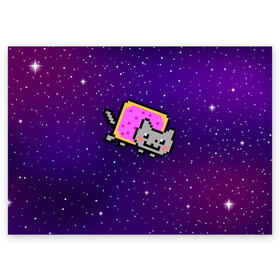 Поздравительная открытка с принтом Nyan Cat в Курске, 100% бумага | плотность бумаги 280 г/м2, матовая, на обратной стороне линовка и место для марки
 | cat | meme | nyan cat | space | youtube | животное | звезды | интернет | космос | кошка | мем | прикол | радуга | юмор | ютуб