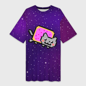 Платье-футболка 3D с принтом Nyan Cat в Курске,  |  | Тематика изображения на принте: cat | meme | nyan cat | space | youtube | животное | звезды | интернет | космос | кошка | мем | прикол | радуга | юмор | ютуб