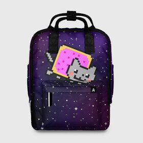 Женский рюкзак 3D с принтом Nyan Cat в Курске, 100% полиэстер | лямки с регулируемой длиной, сверху ручки, чтобы рюкзак нести как сумку. Основное отделение закрывается на молнию, как и внешний карман. Внутри два дополнительных кармана, один из которых закрывается на молнию. По бокам два дополнительных кармашка, куда поместится маленькая бутылочка
 | Тематика изображения на принте: cat | meme | nyan cat | space | youtube | животное | звезды | интернет | космос | кошка | мем | прикол | радуга | юмор | ютуб