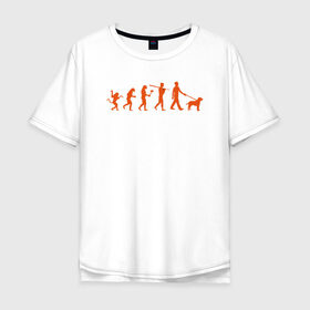 Мужская футболка хлопок Oversize с принтом Эволюция любителей собак в Курске, 100% хлопок | свободный крой, круглый ворот, “спинка” длиннее передней части | Тематика изображения на принте: венец эволюции | с собакой | собака | собаки | человека | эволюция