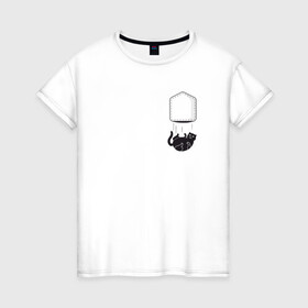 Женская футболка хлопок с принтом Кот в Курске, 100% хлопок | прямой крой, круглый вырез горловины, длина до линии бедер, слегка спущенное плечо | забавная | карман | кот