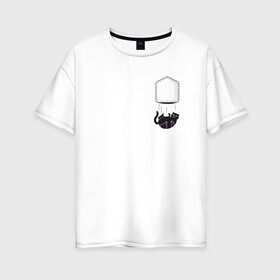 Женская футболка хлопок Oversize с принтом Кот в Курске, 100% хлопок | свободный крой, круглый ворот, спущенный рукав, длина до линии бедер
 | забавная | карман | кот