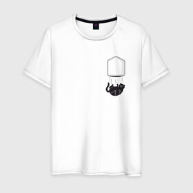 Мужская футболка хлопок с принтом Кот в Курске, 100% хлопок | прямой крой, круглый вырез горловины, длина до линии бедер, слегка спущенное плечо. | забавная | карман | кот