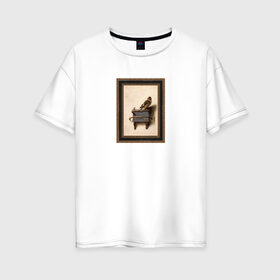 Женская футболка хлопок Oversize с принтом The Goldfinch в Курске, 100% хлопок | свободный крой, круглый ворот, спущенный рукав, длина до линии бедер
 | the goldfinch | акварель | арт | голландский | животные | искусство | карел | картина | минимализм | рисунок | стиль | фабрициус | художник | щегол