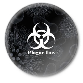 Значок с принтом PLAGUE INC. в Курске,  металл | круглая форма, металлическая застежка в виде булавки | molecule | plague inc | абстракция | бактерии | вирус | клетки | медицина | микробы | молекулы | наука | нейрон | нейроны | планета | текстура | текстуры | формула