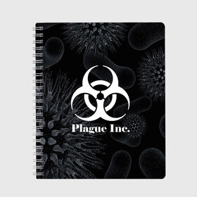 Тетрадь с принтом PLAGUE INC в Курске, 100% бумага | 48 листов, плотность листов — 60 г/м2, плотность картонной обложки — 250 г/м2. Листы скреплены сбоку удобной пружинной спиралью. Уголки страниц и обложки скругленные. Цвет линий — светло-серый
 | molecule | plague inc | абстракция | бактерии | вирус | клетки | медицина | микробы | молекулы | наука | нейрон | нейроны | планета | текстура | текстуры | формула