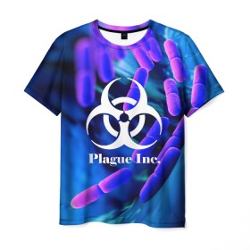 Мужская футболка 3D с принтом PLAGUE INC. в Курске, 100% полиэфир | прямой крой, круглый вырез горловины, длина до линии бедер | molecule | plague inc | абстракция | бактерии | вирус | клетки | медицина | микробы | молекулы | наука | нейрон | нейроны | планета | текстура | текстуры | формула